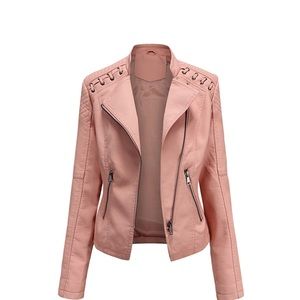 Blush Faux Leather Motorcycle Jacket